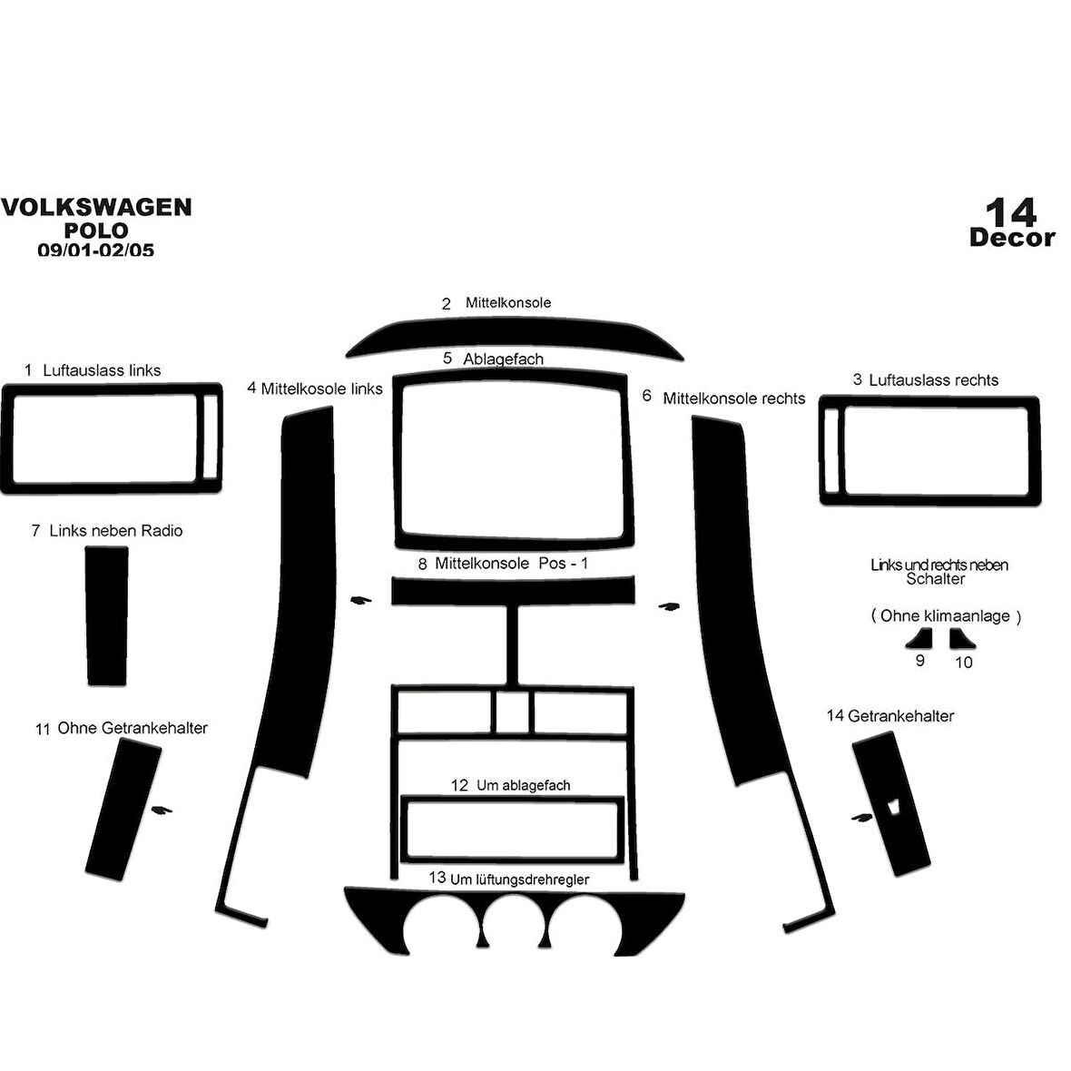 Meriç® Volkswagen Polo Ön Torpido Kaplama 14 Parça 2001-2005