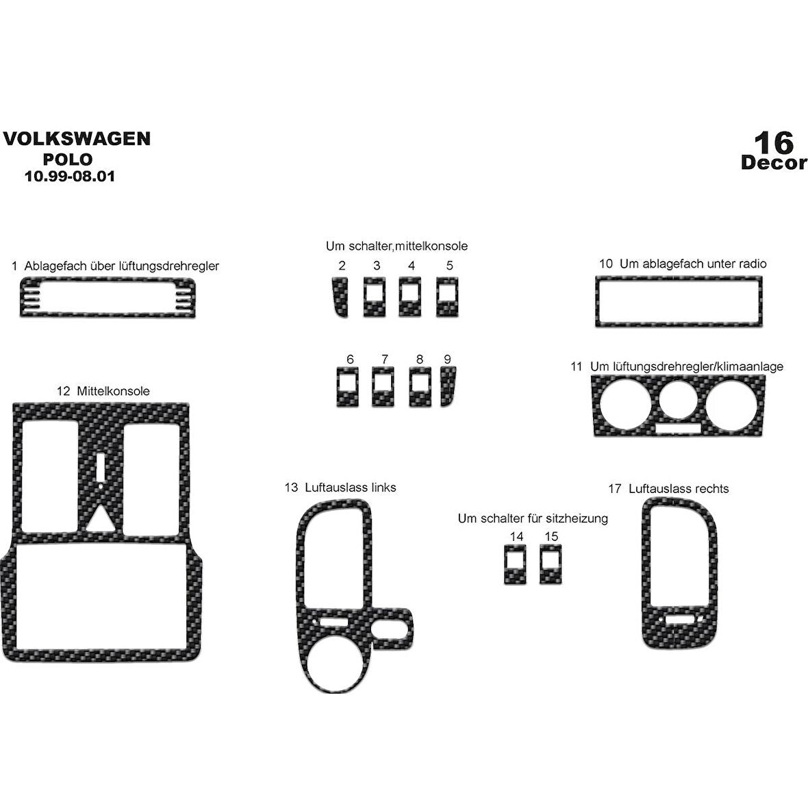 Meriç® Volkswagen Polo Ön Torpido Kaplama 16 Parça 1999-2001