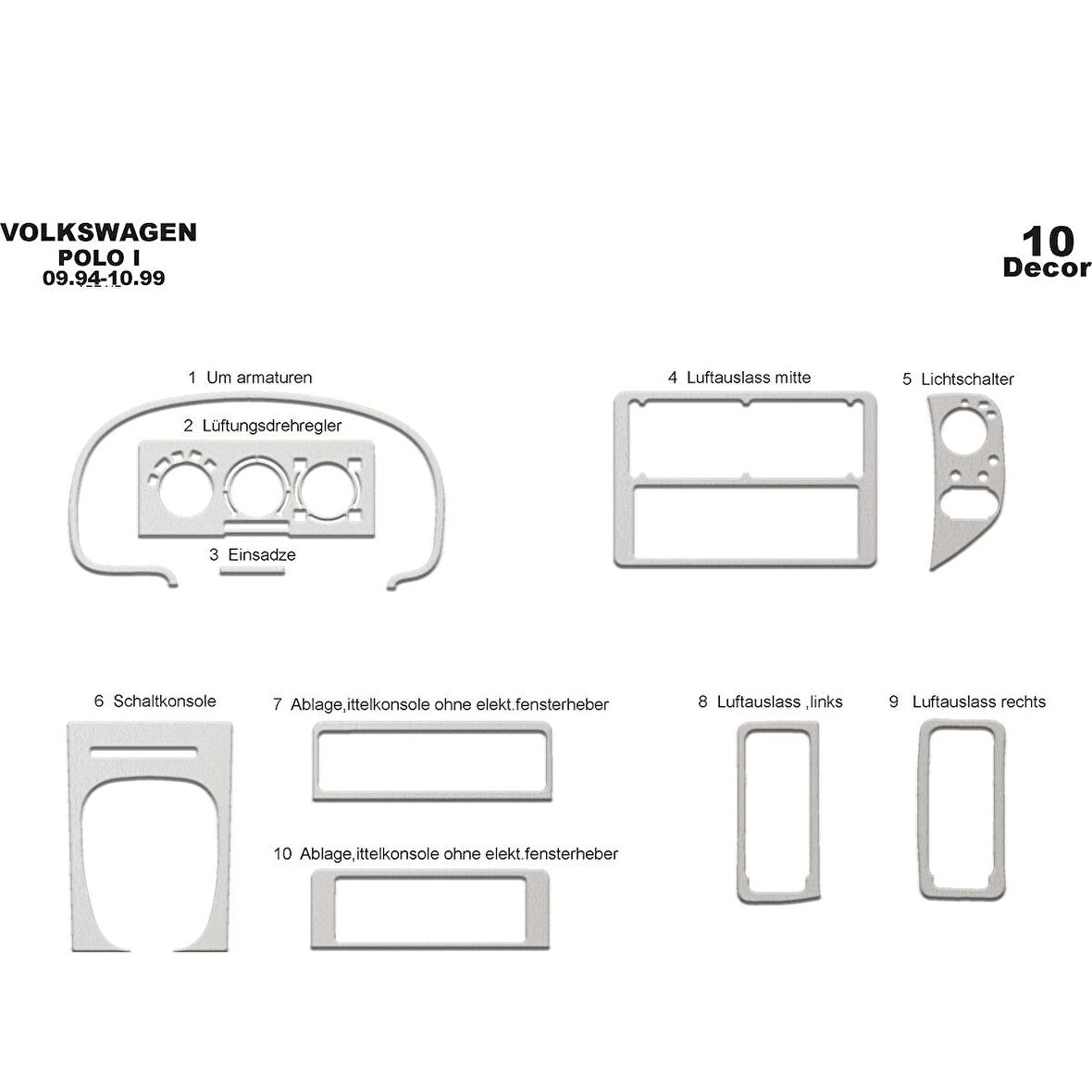 Meriç® Volkswagen Polo Ön Torpido Kaplama 10 Parça 1994-1999