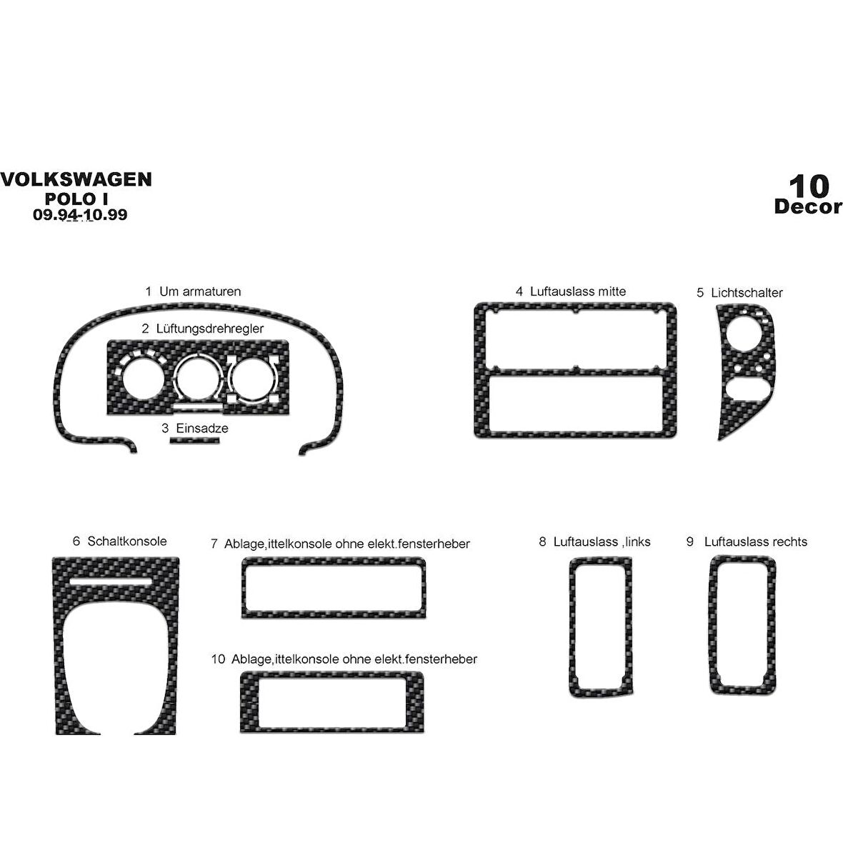 Meriç® Volkswagen Polo Ön Torpido Kaplama 10 Parça 1994-1999