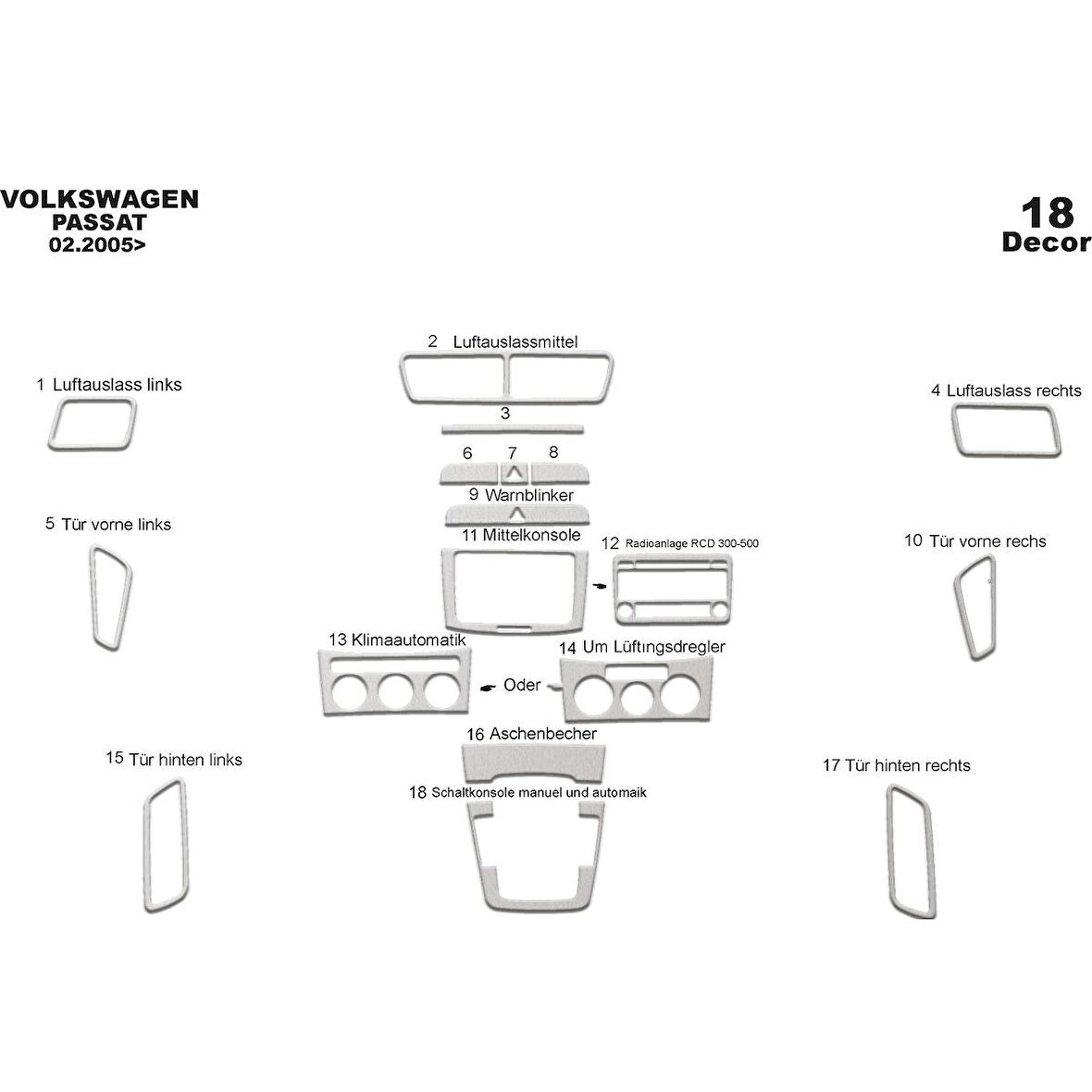 Meriç® Volkswagen Passat Ön Torpido Kaplama 18 Parça 2005-2010