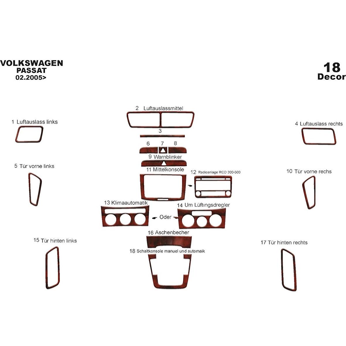 Meriç® Volkswagen Passat Ön Torpido Kaplama 18 Parça 2005-2010