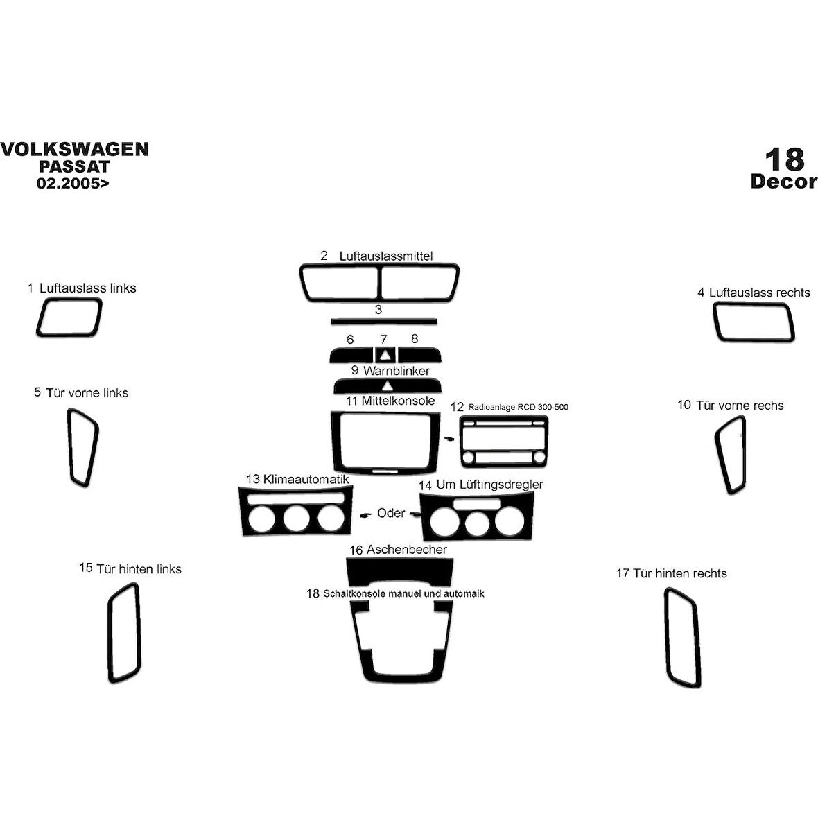 Meriç® Volkswagen Passat Ön Torpido Kaplama 18 Parça 2005-2010