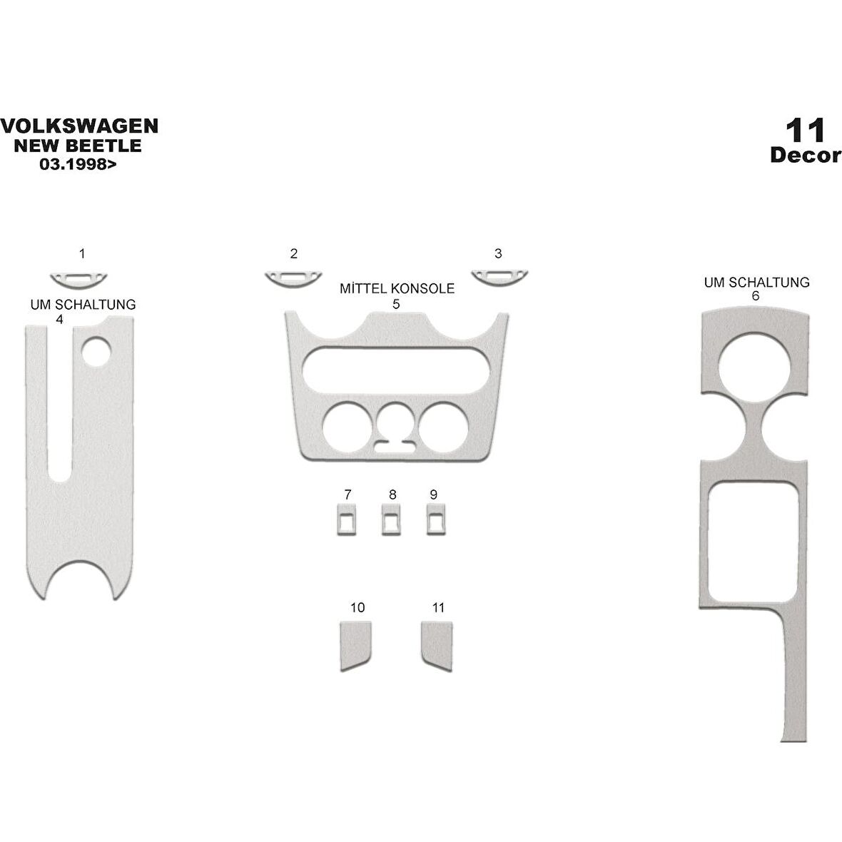Meriç® VW New Beettle Ön Torpido Kaplama 11 Parça 1998-2002