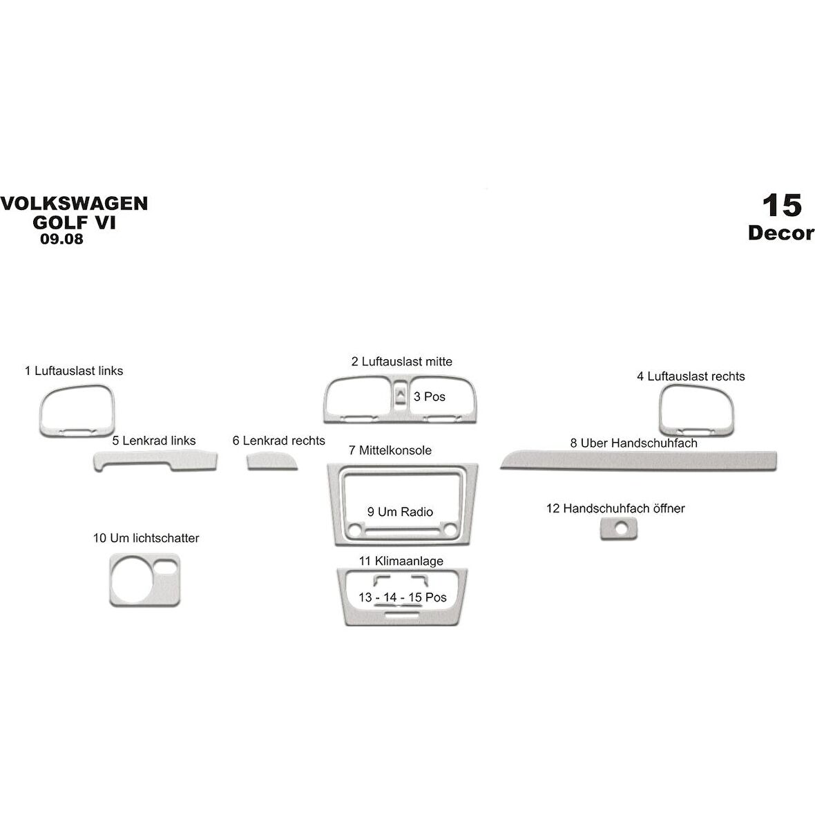 Meriç® Volkswagen Golf 6 Ön Torpido Kaplama 15 Parça 2008-2016