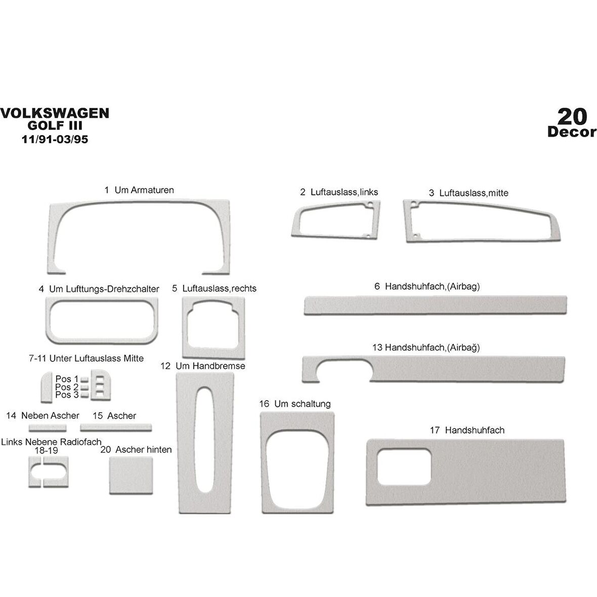Meriç® Volkswagen Golf 3 Ön Torpido Kaplama 20 Parça 1991-1995