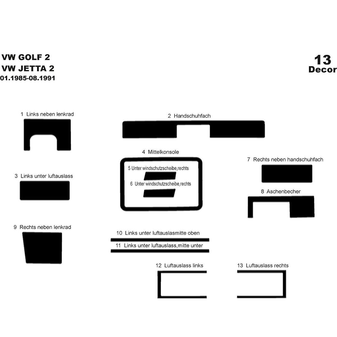 Meriç® Volkswagen Golf 2 Ön Torpido Kaplama 13 Parça 1985-1991
