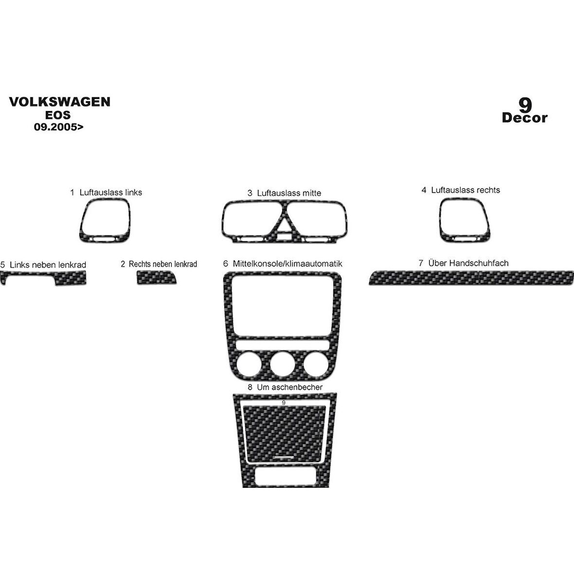 Meriç® Volkswagen Eos Ön Torpido Kaplama 9 Parça 2005-2010
