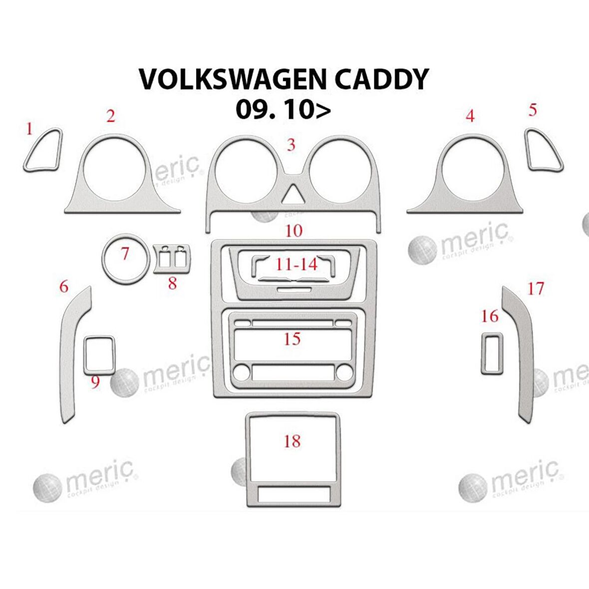Meriç® Volkswagen Caddy Ön Torpido Kaplama 18 Parça 2010-2014
