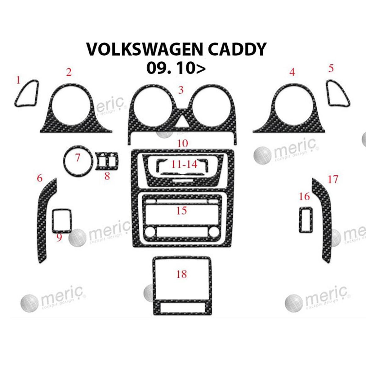 Meriç® Volkswagen Caddy Ön Torpido Kaplama 18 Parça 2010-2014