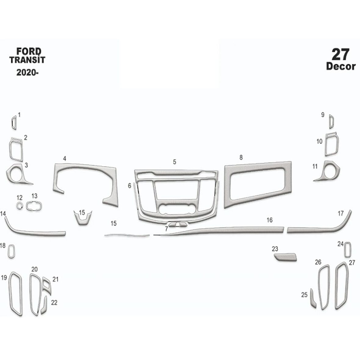 Meriç® Ford Transit Ön Torpido Kaplama 27 Parça 2020-›