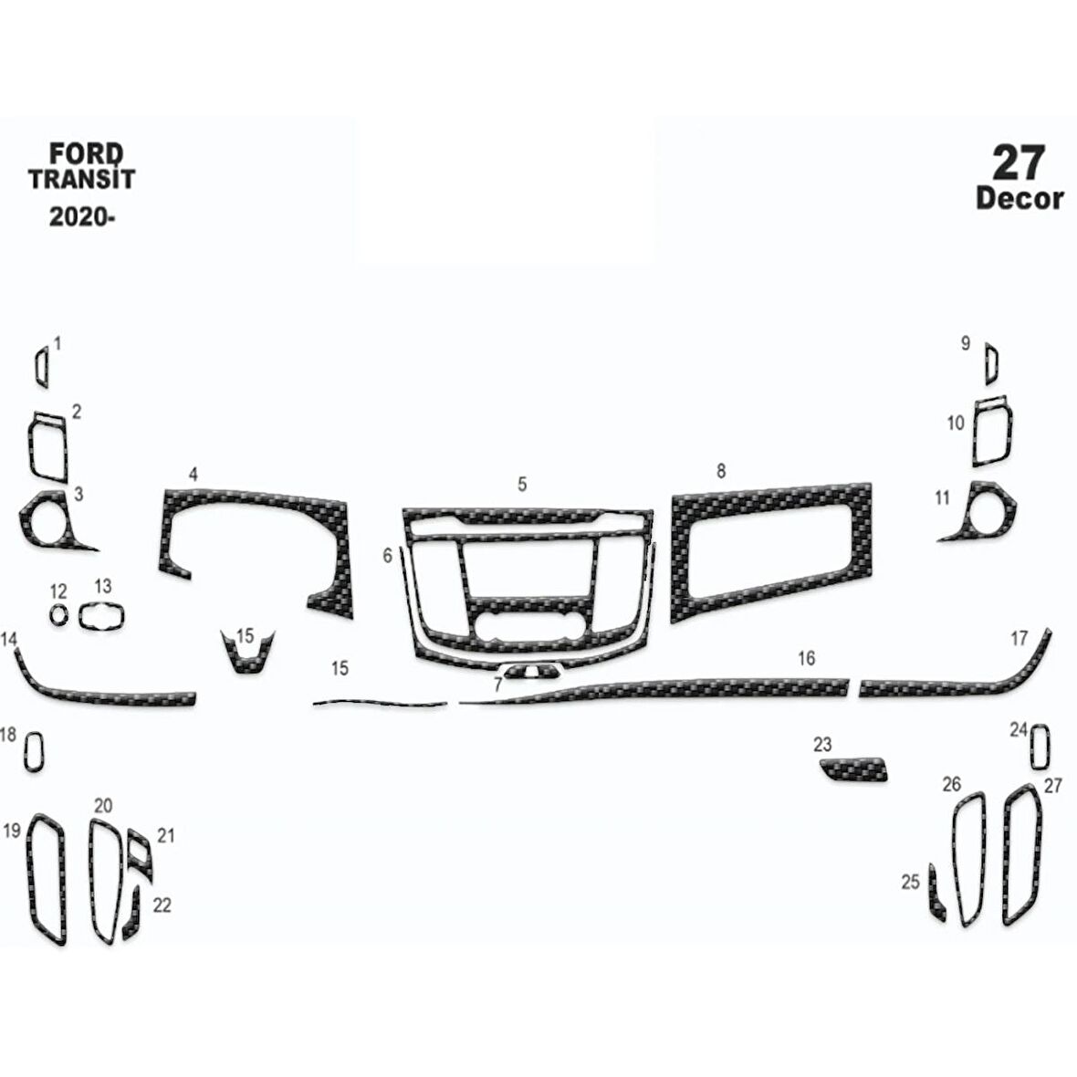 Meriç® Ford Transit Ön Torpido Kaplama 27 Parça 2020-›