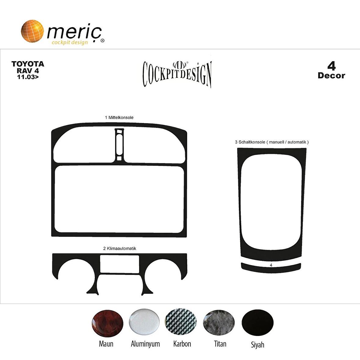 Meriç® Toyota Rav 4 Ön Torpido Kaplama 4 Parça 2003-2004
