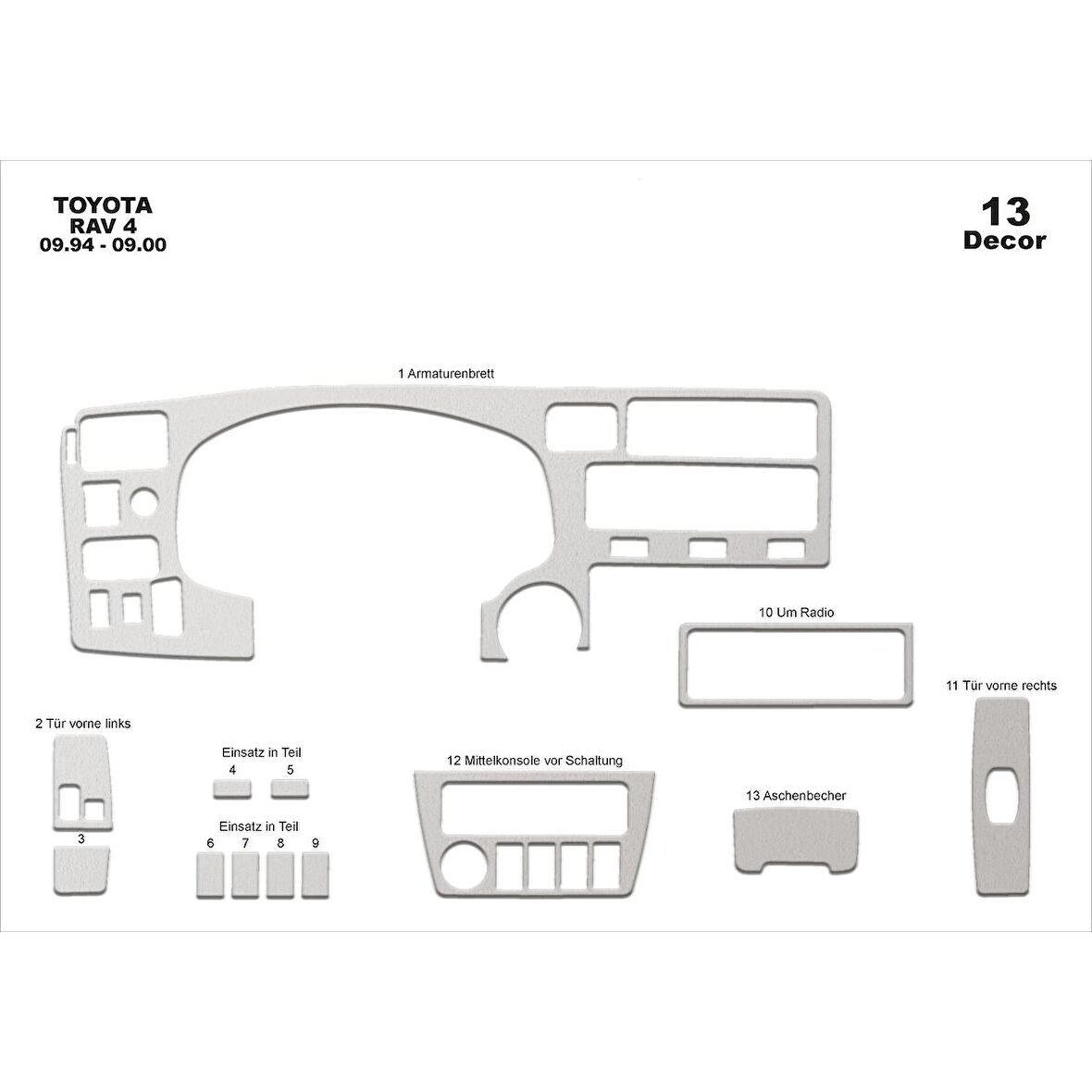 Meriç® Toyota Rav 4 Ön Torpido Kaplama 13 Parça 1994-2000