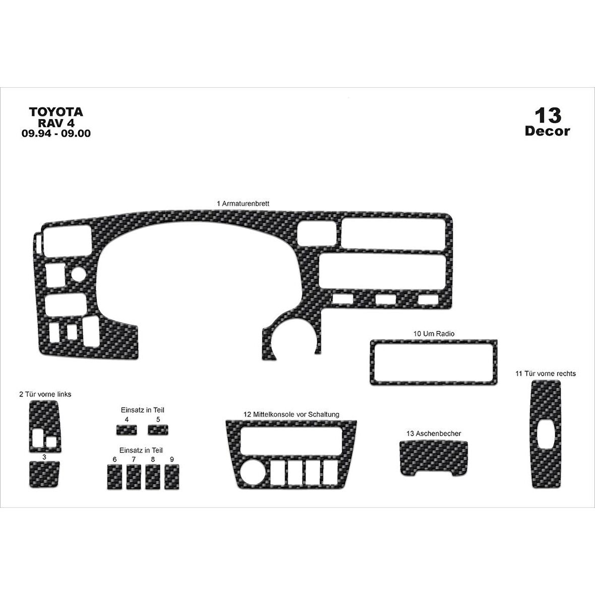 Meriç® Toyota Rav 4 Ön Torpido Kaplama 13 Parça 1994-2000