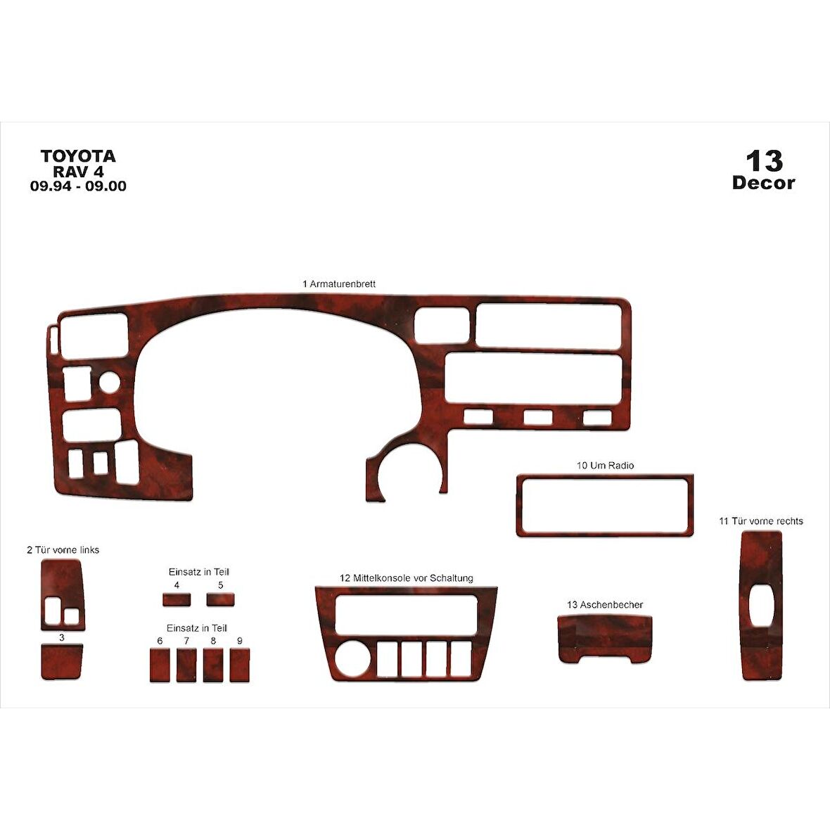 Meriç® Toyota Rav 4 Ön Torpido Kaplama 13 Parça 1994-2000