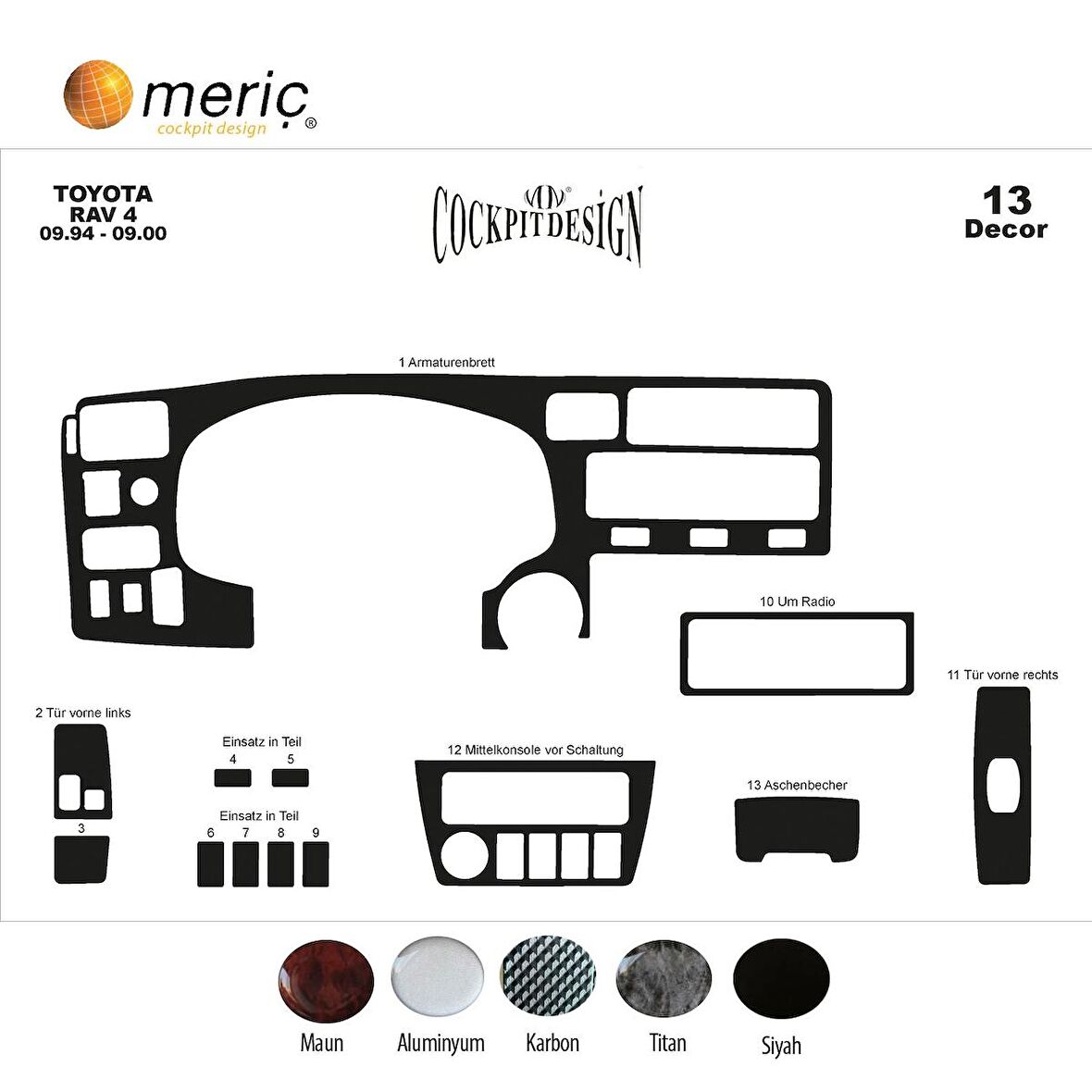 Meriç® Toyota Rav 4 Ön Torpido Kaplama 13 Parça 1994-2000