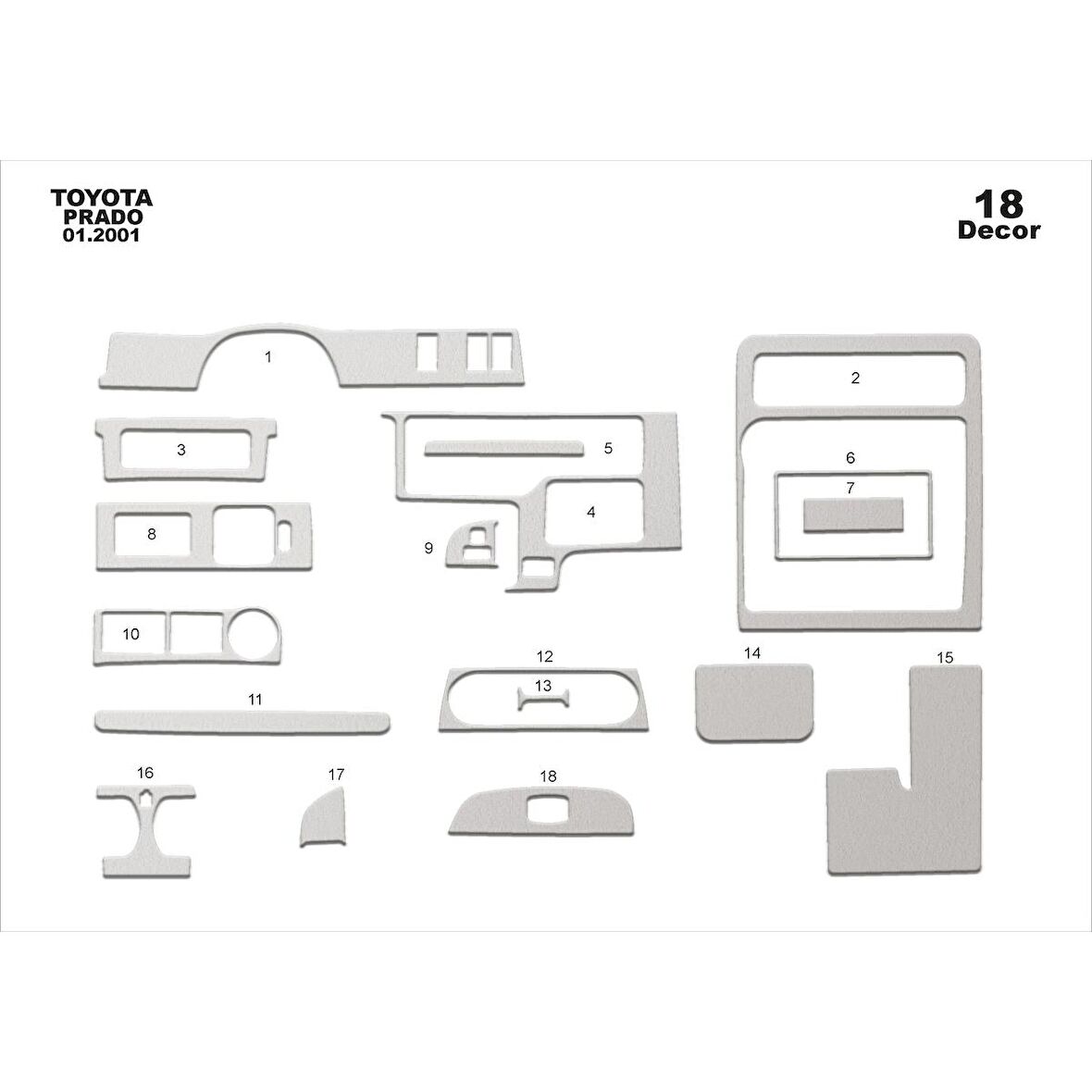 Meriç® Toyota Prado Ön Torpido Kaplama 18 Parça 2001-2002
