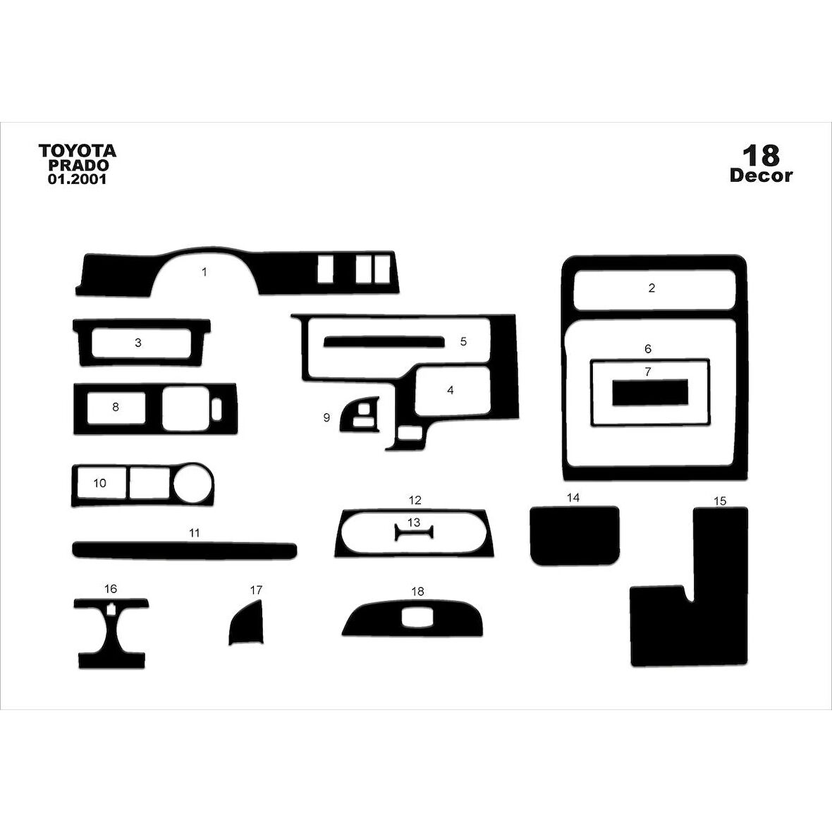 Meriç® Toyota Prado Ön Torpido Kaplama 18 Parça 2001-2002