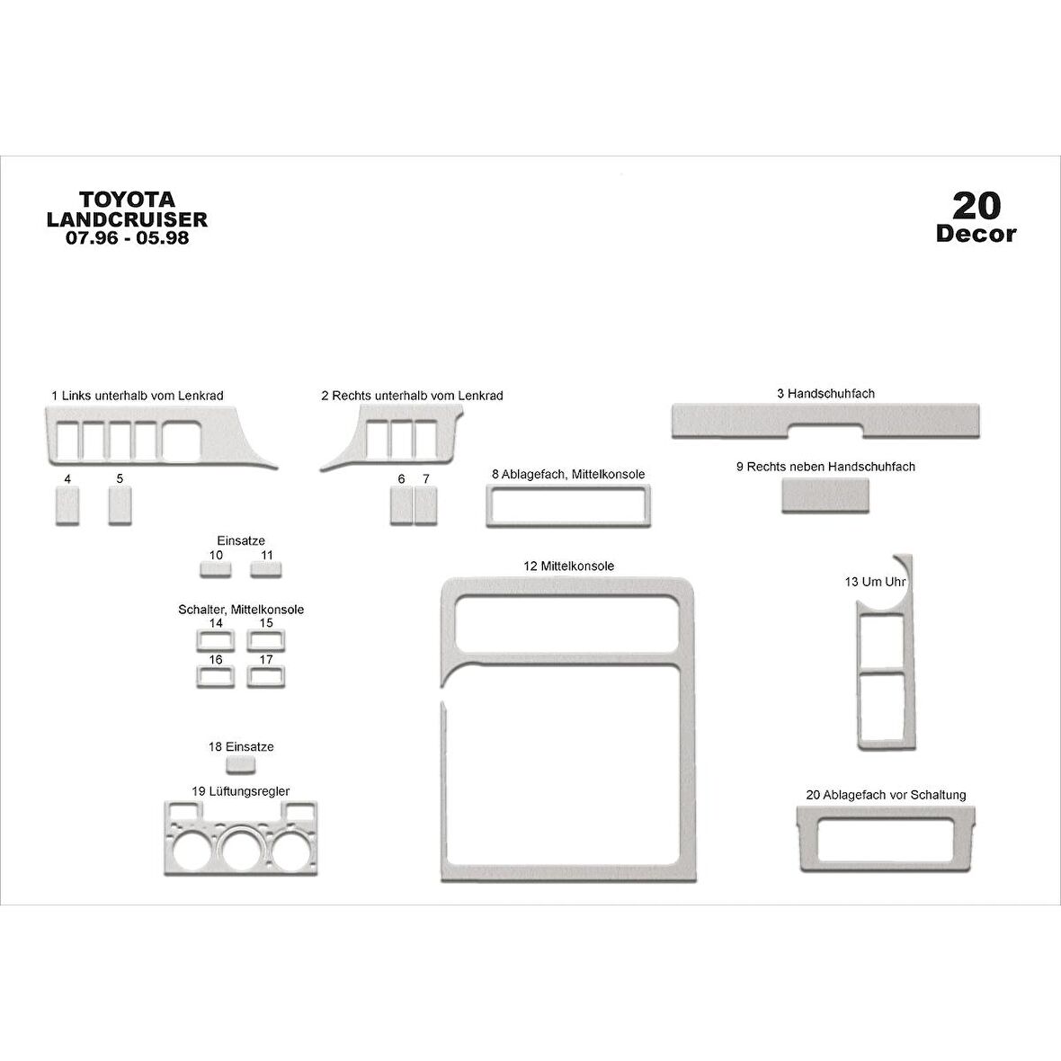 Meriç® Toyota Land Cruiser Ön Torpido Kaplama 20 Parça 1996-1998