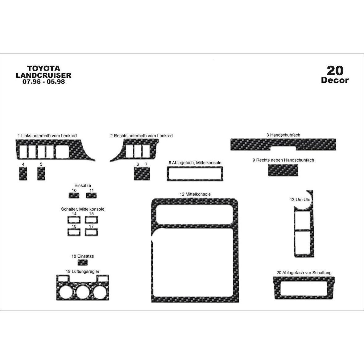 Meriç® Toyota Land Cruiser Ön Torpido Kaplama 20 Parça 1996-1998