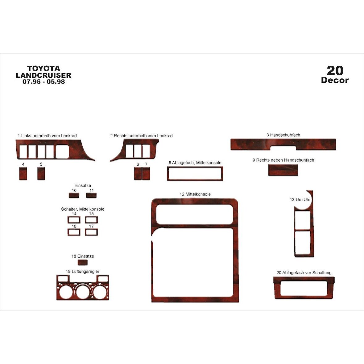 Meriç® Toyota Land Cruiser Ön Torpido Kaplama 20 Parça 1996-1998