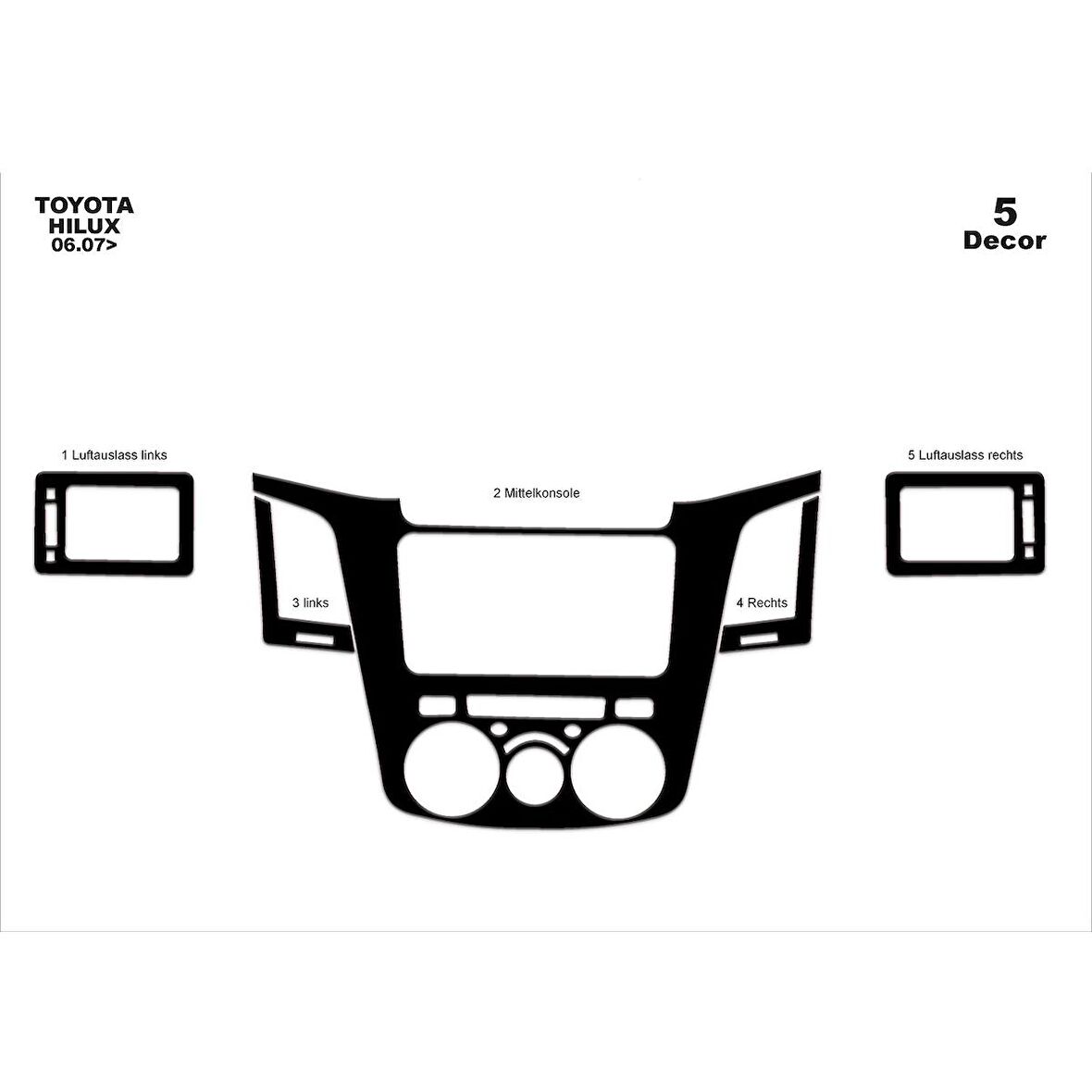 Meriç® Toyota Hilux Pick-Up Ön Torpido Kaplama 5 Parça 2006-2011