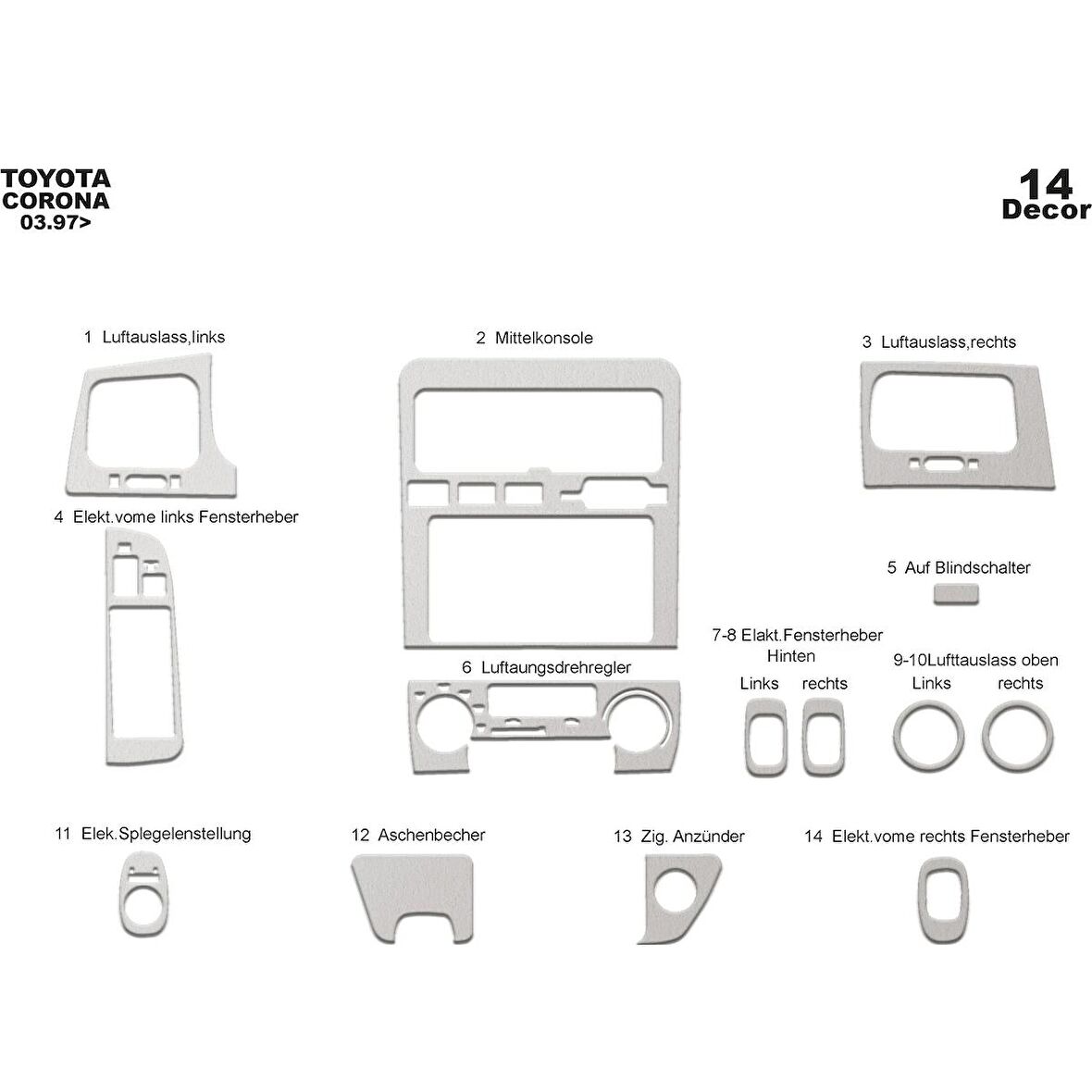 Meriç® Toyota Corona Ön Torpido Kaplama 14 Parça 1997-2003