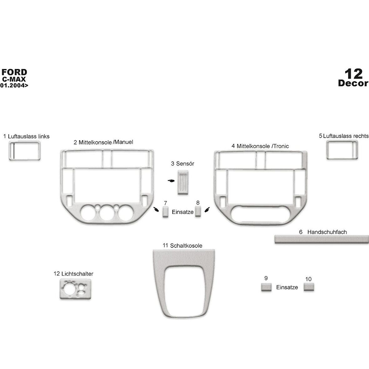 Meriç® Ford C-Max Ön Torpido Kaplama 12 Parça 2004-2010