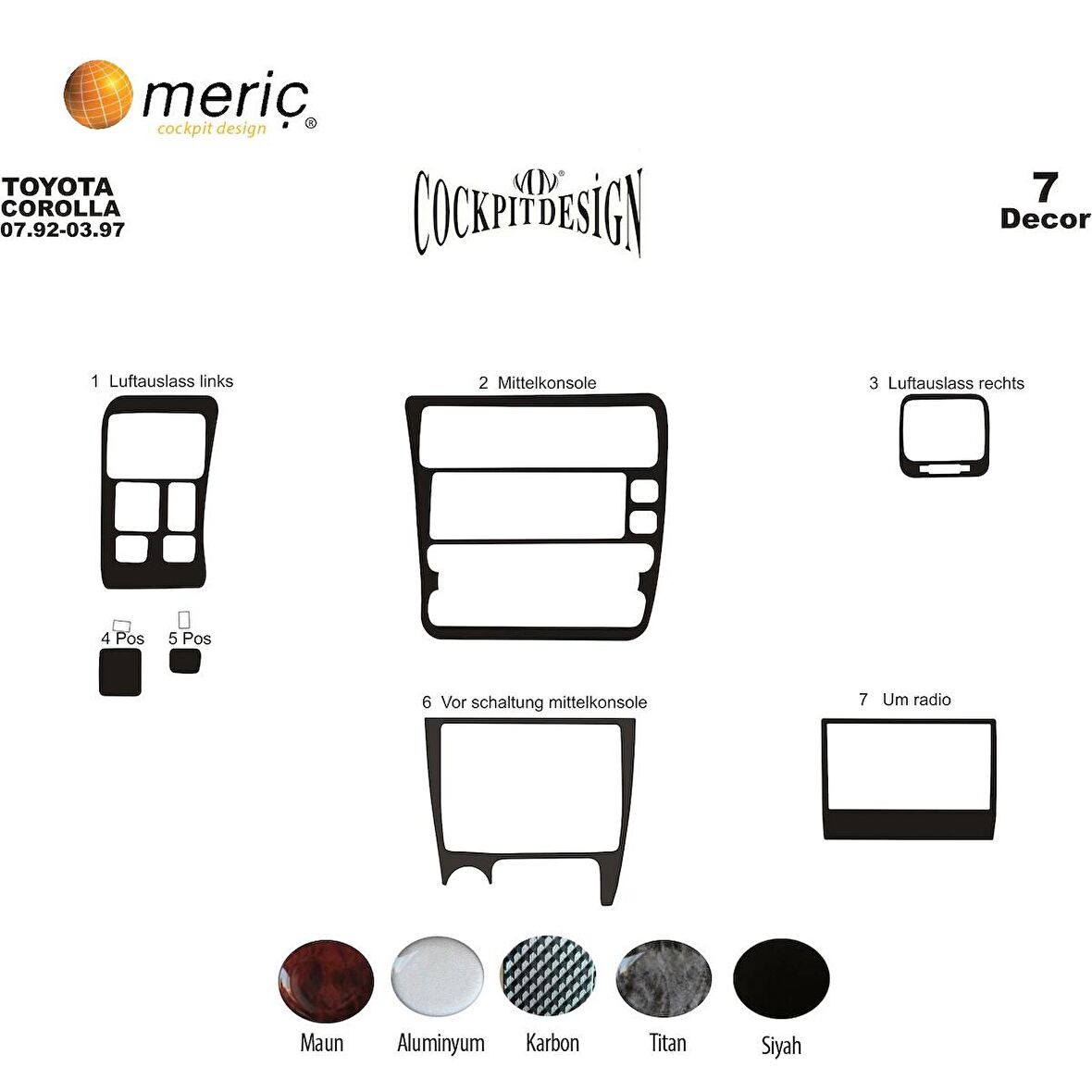 Meriç® Toyota Corolla Ön Torpido Kaplama 7 Parça 1992-1997