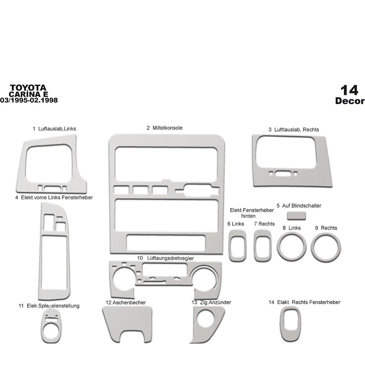 Meriç® Toyota Carina E Ön Torpido Kaplama 14 Parça 1995-1998