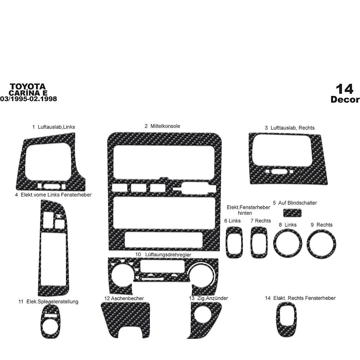 Meriç® Toyota Carina E Ön Torpido Kaplama 14 Parça 1995-1998
