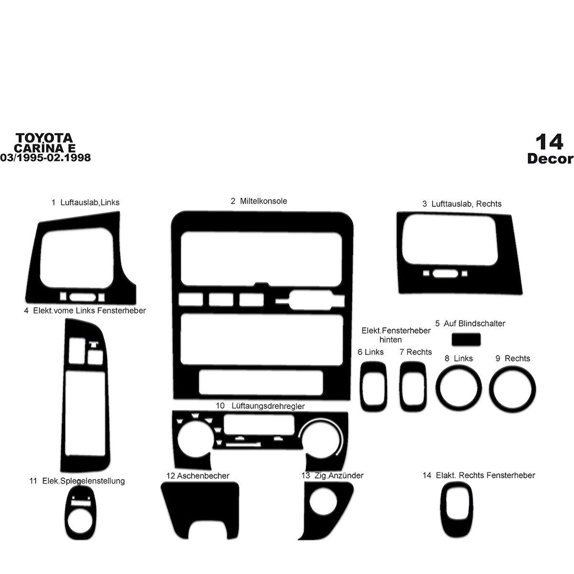 Meriç® Toyota Carina E Ön Torpido Kaplama 14 Parça 1995-1998