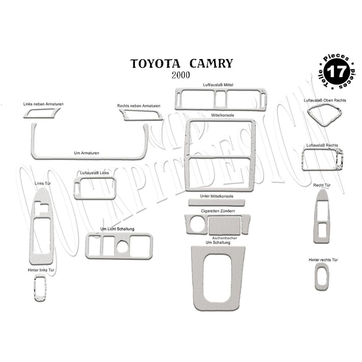 Meriç® Toyota Camry Ön Torpido Kaplama 17 Parça 2000-2002