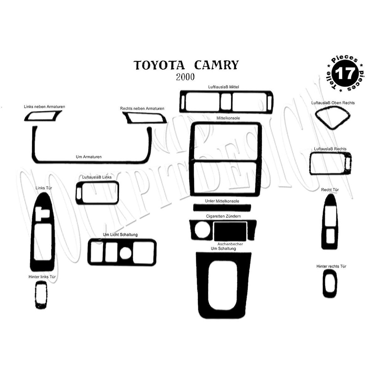 Meriç® Toyota Camry Ön Torpido Kaplama 17 Parça 2000-2002