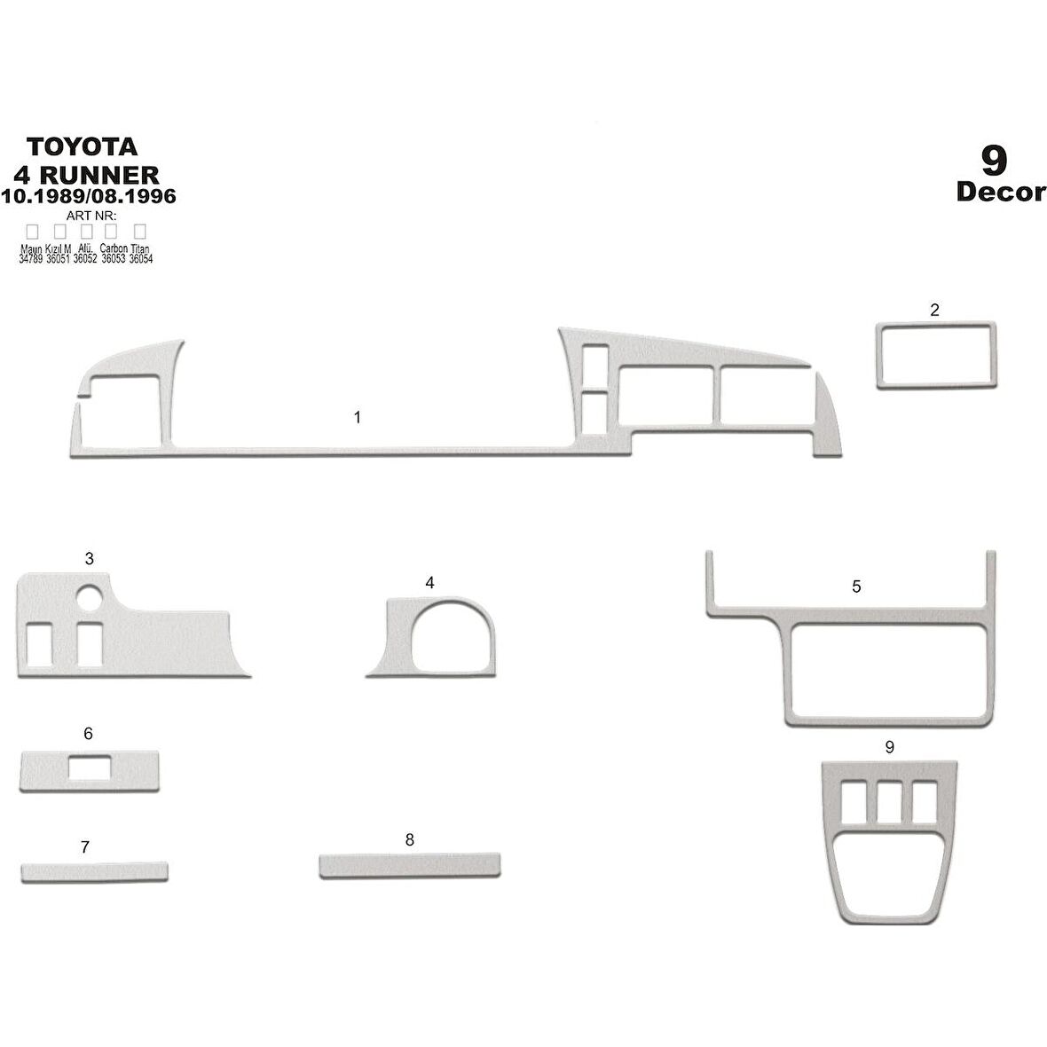 Meriç® Toyota 4 Runner Ön Torpido Kaplama 9 Parça 1989-1996