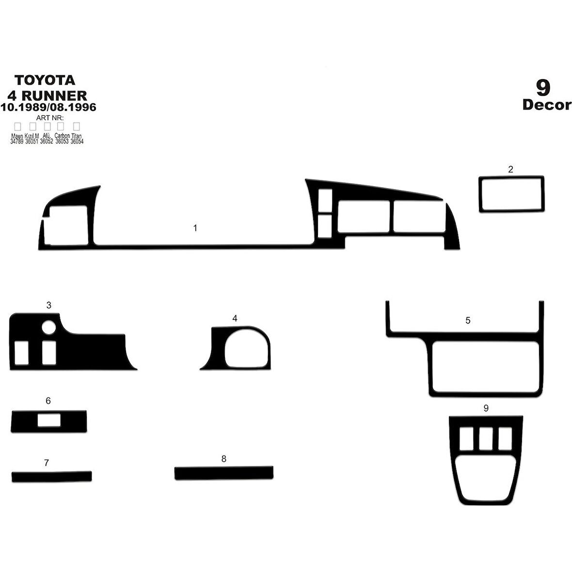 Meriç® Toyota 4 Runner Ön Torpido Kaplama 9 Parça 1989-1996