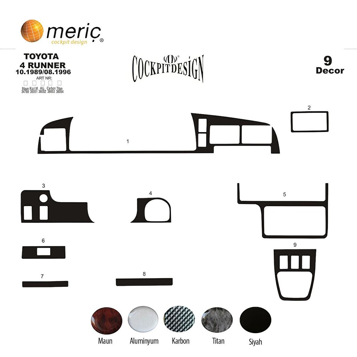 Meriç® Toyota 4 Runner Ön Torpido Kaplama 9 Parça 1989-1996