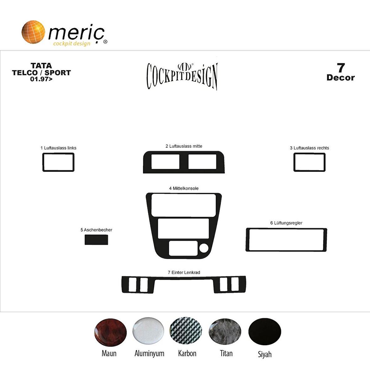 Meriç® Tata Telco Sport Ön Torpido Kaplama 7 Parça 1997-2006