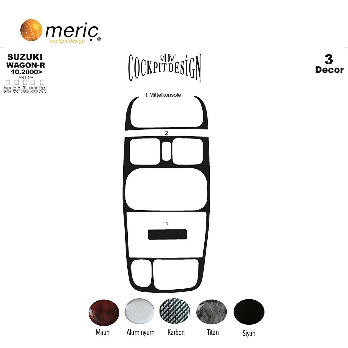 Meriç® Suzuki Wagon-R Ön Torpido Kaplama 3 Parça 2000-2002