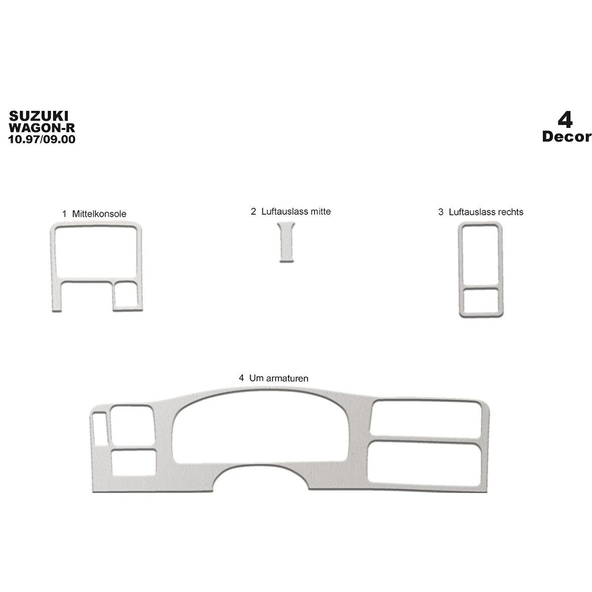 Meriç® Suzuki Wagon-R Ön Torpido Kaplama 4 Parça 1997-2000