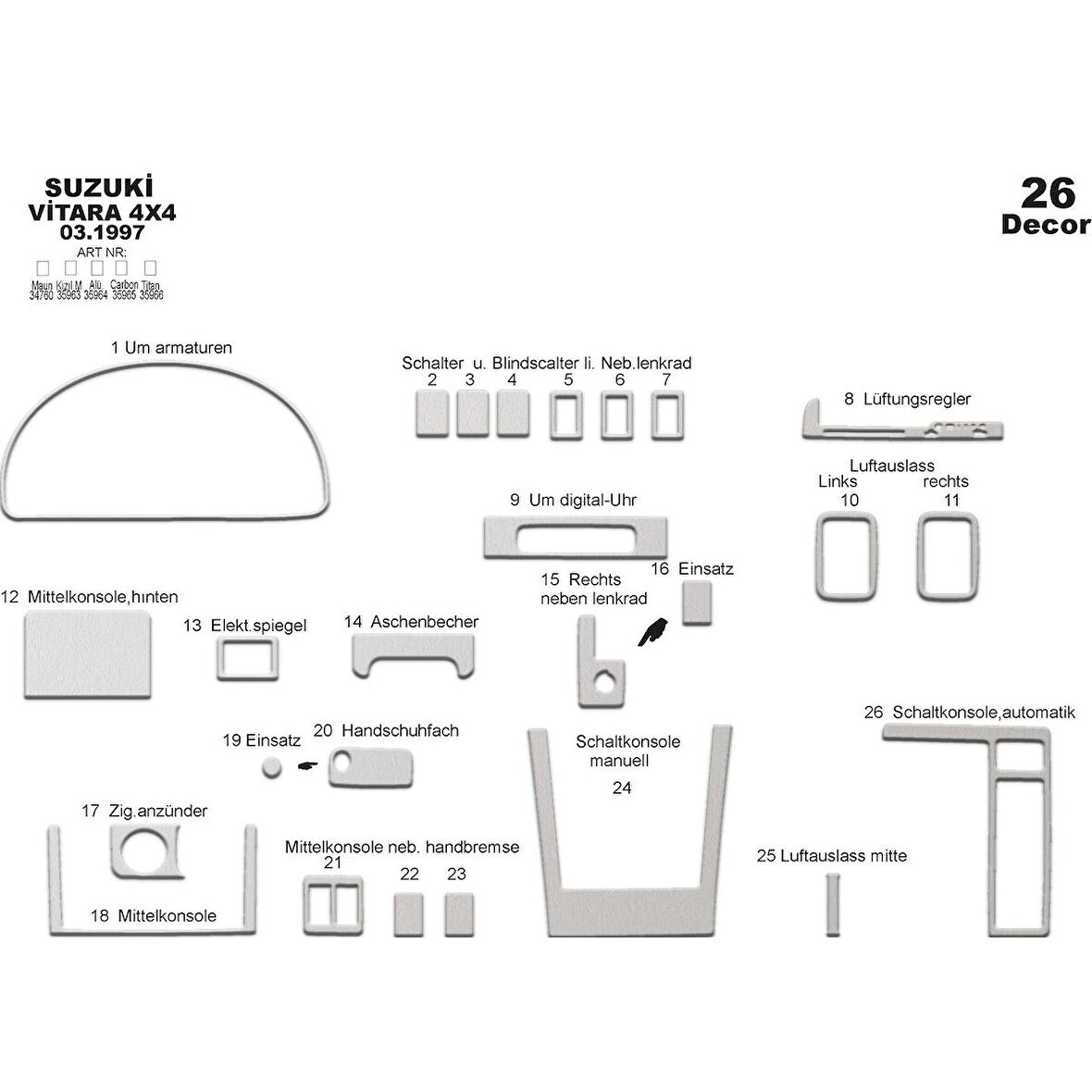 Meriç® Suzuki Vitara 4x4 Ön Torpido Kaplama 26 Parça 1997-2005