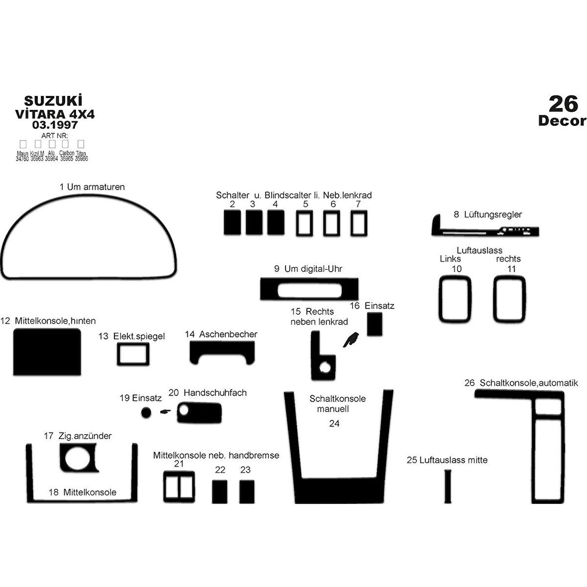 Meriç® Suzuki Vitara 4x4 Ön Torpido Kaplama 26 Parça 1997-2005