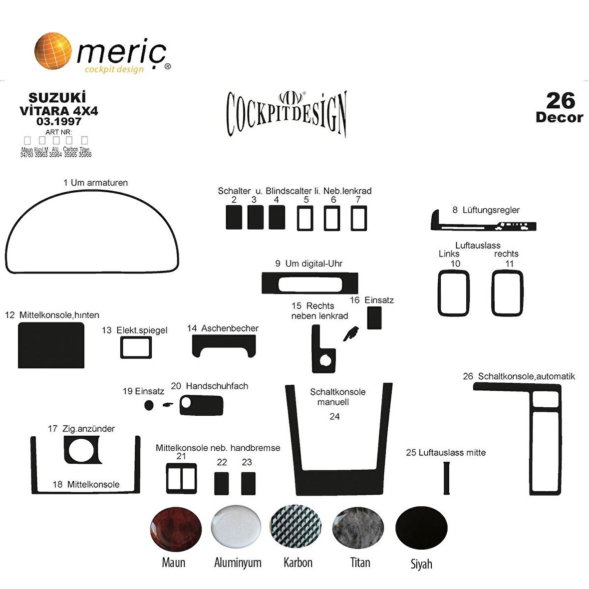 Meriç® Suzuki Vitara 4x4 Ön Torpido Kaplama 26 Parça 1997-2005