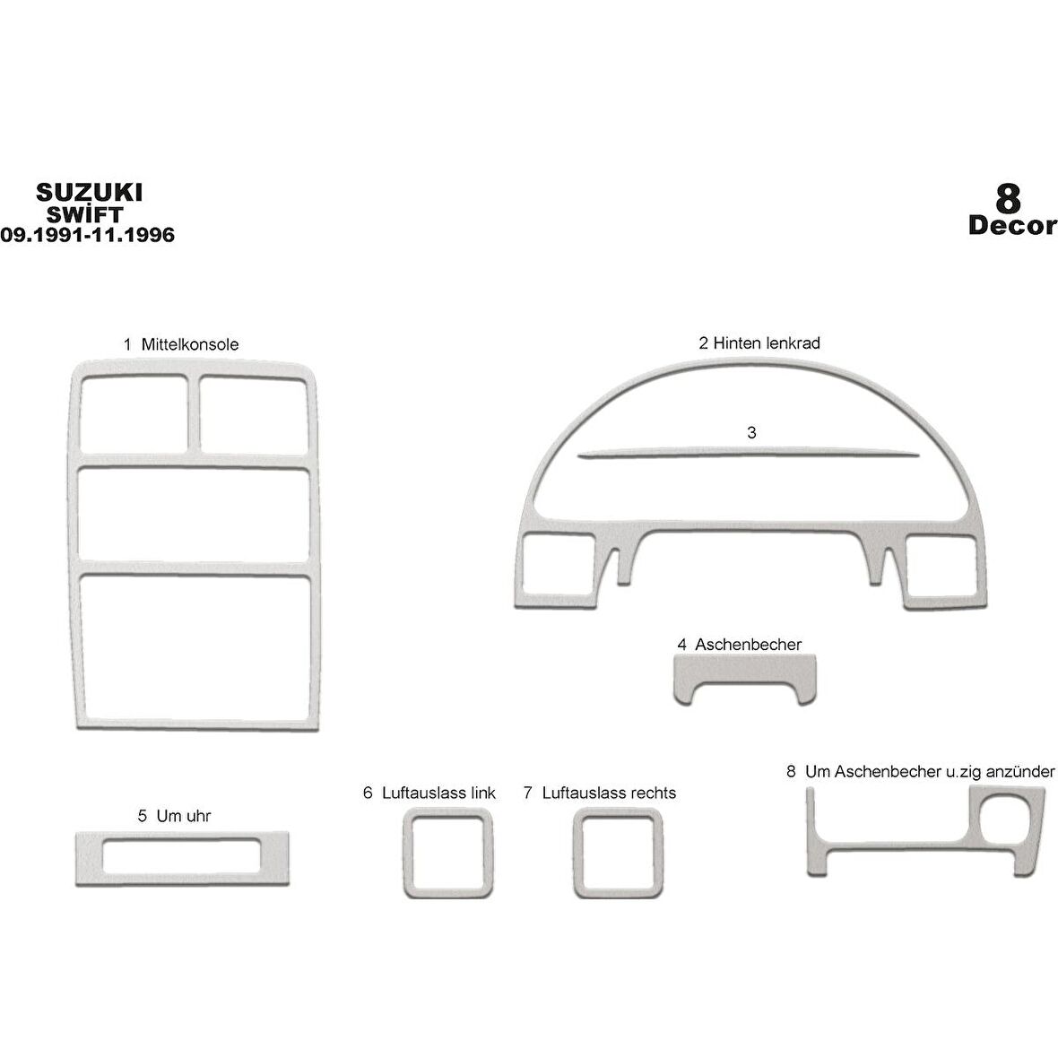 Meriç® Suzuki Swift Ön Torpido Kaplama 8 Parça 1991-1996