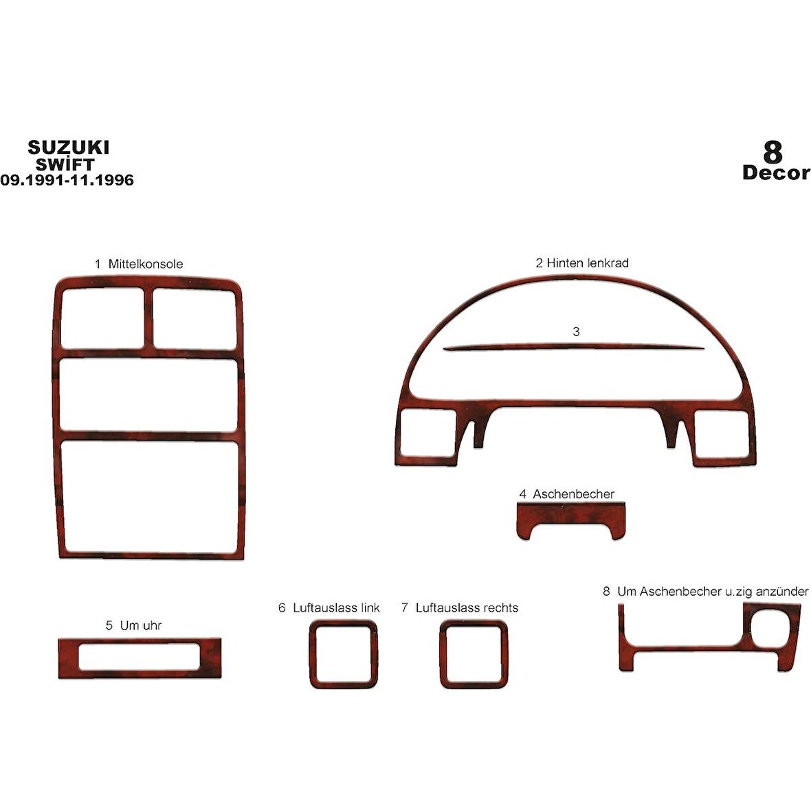 Meriç® Suzuki Swift Ön Torpido Kaplama 8 Parça 1991-1996
