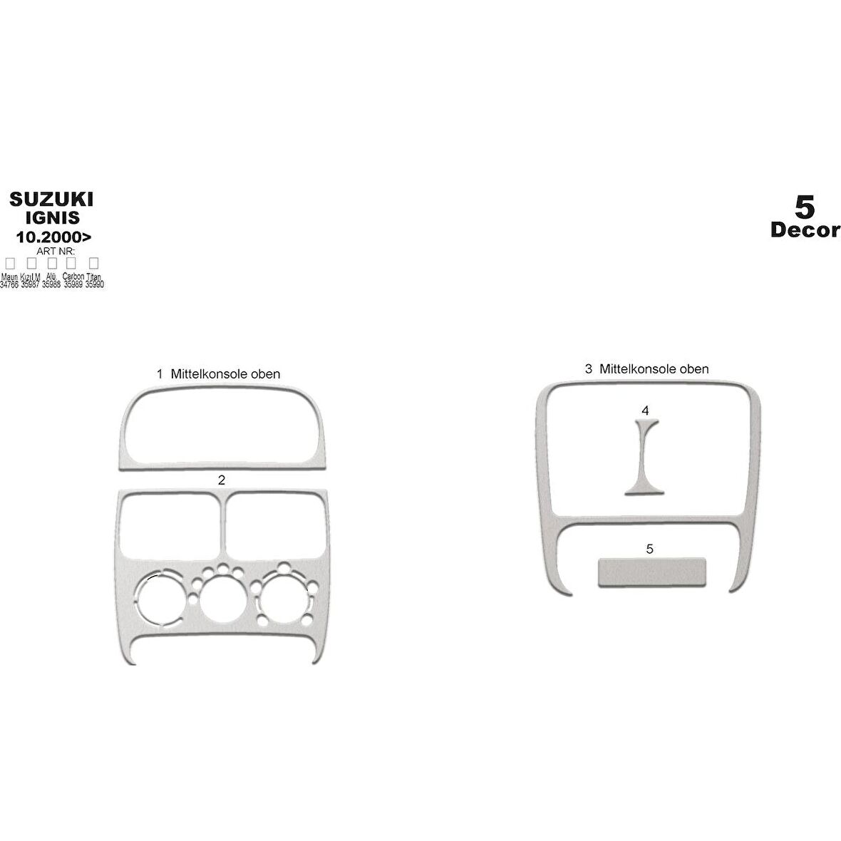 Meriç® Suzuki Ignis Ön Torpido Kaplama 5 Parça 2000-2003
