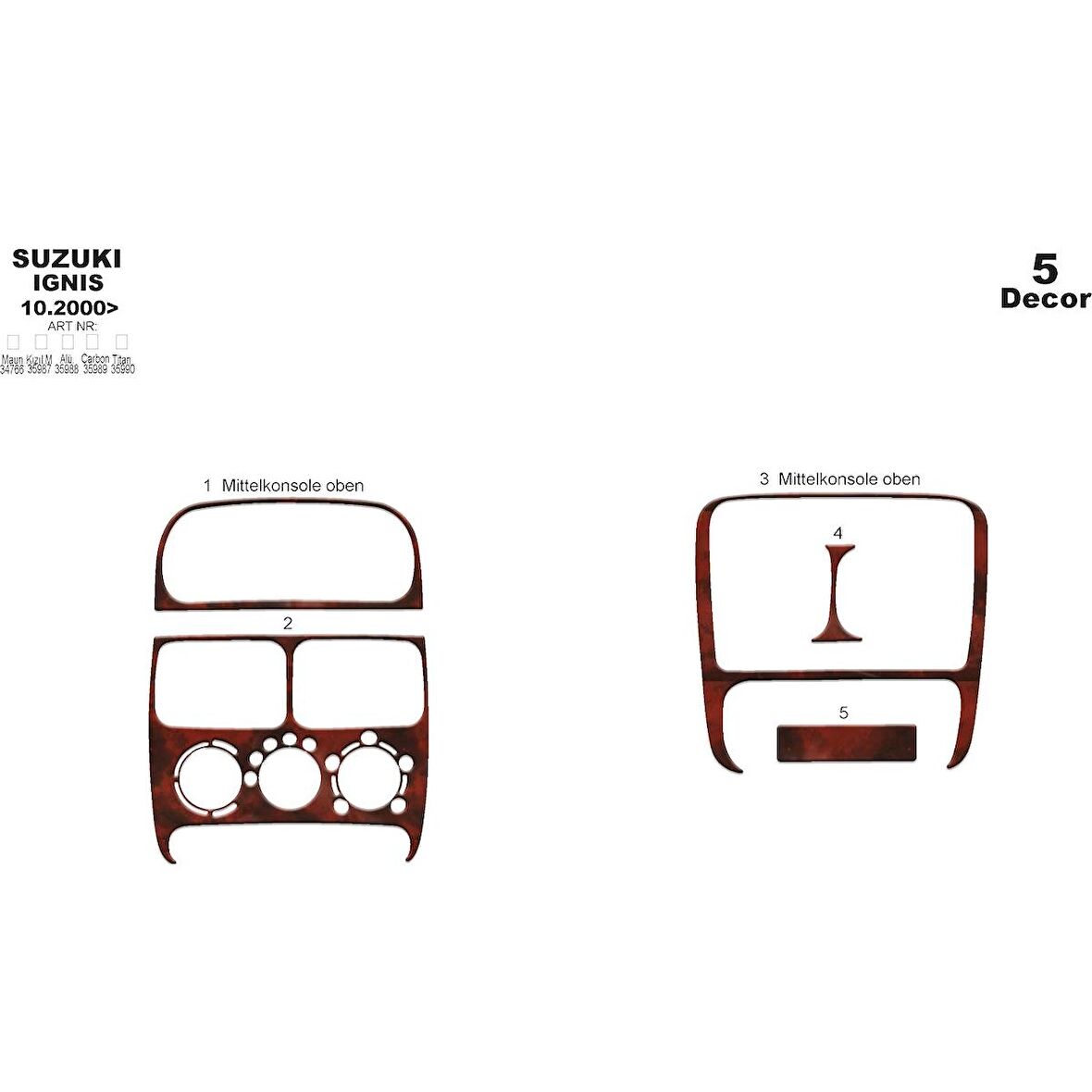 Meriç® Suzuki Ignis Ön Torpido Kaplama 5 Parça 2000-2003