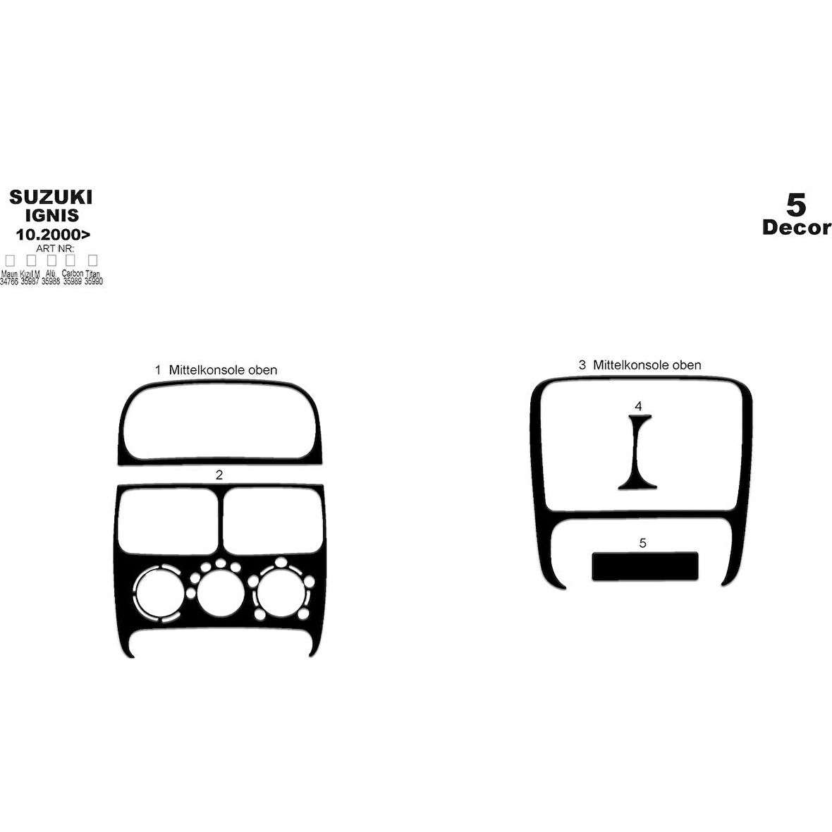 Meriç® Suzuki Ignis Ön Torpido Kaplama 5 Parça 2000-2003