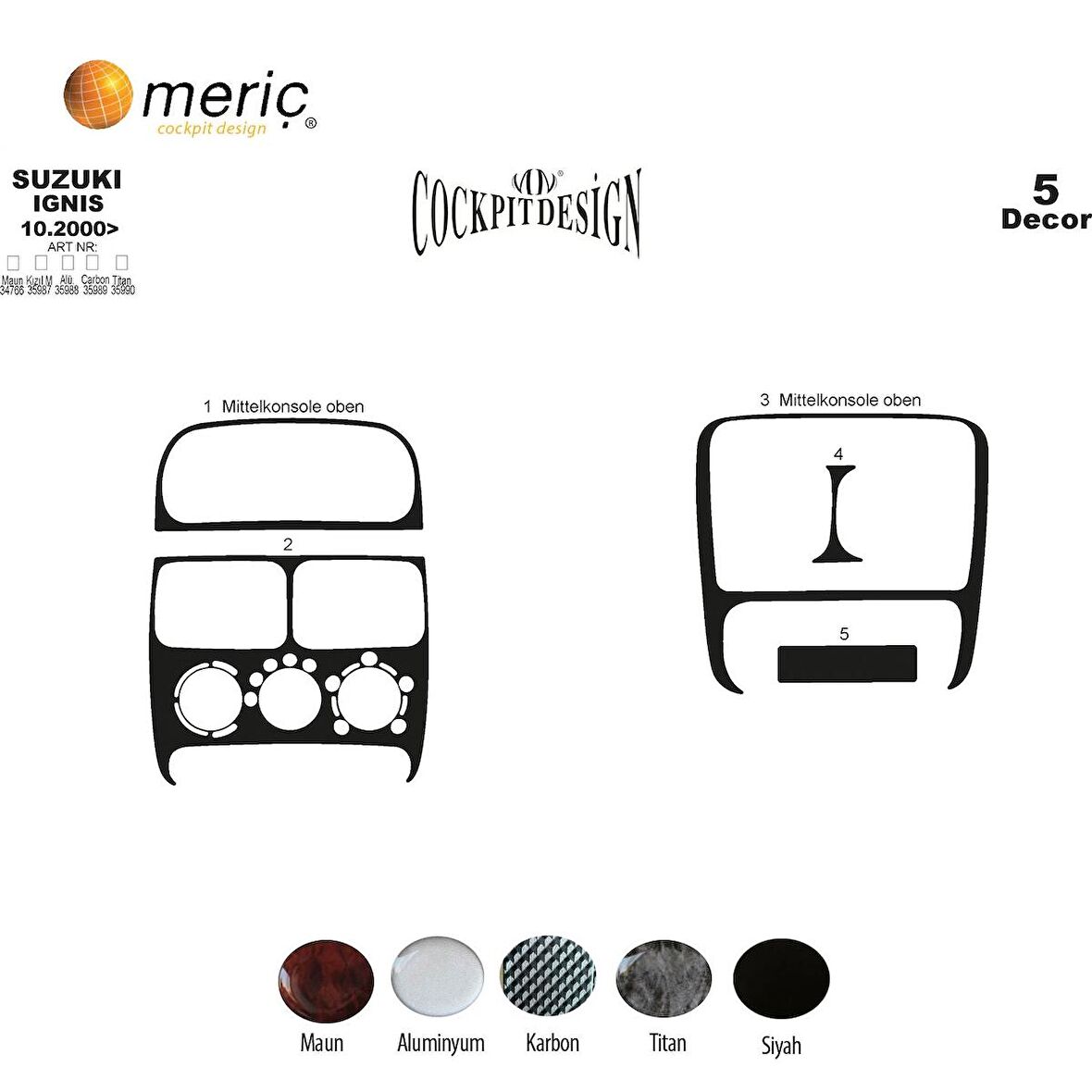 Meriç® Suzuki Ignis Ön Torpido Kaplama 5 Parça 2000-2003